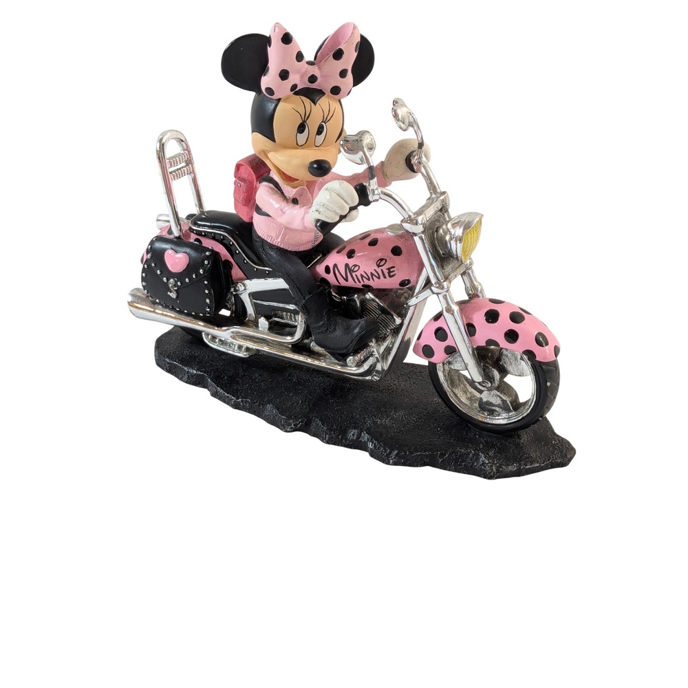 Disney Minnie Mouse Biker Figurine Pink Polka Dot Motorcycle Collectible